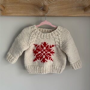 Huggalugs Cream Sweater with Red Snowflake